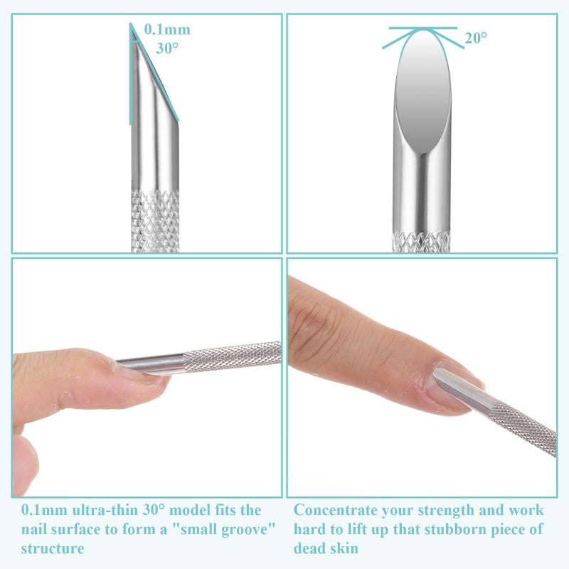 Alrhso Loop Circle Tool Nail Loop Tool Russian Manicure Loops Stainless Steel Nail Pusher Scraper Cuticle Remover Dual Ended Cuticle Pusher with Sanding Pads, 5 Sheets Sandpaper Nails Dead Skin Remover - Image 3